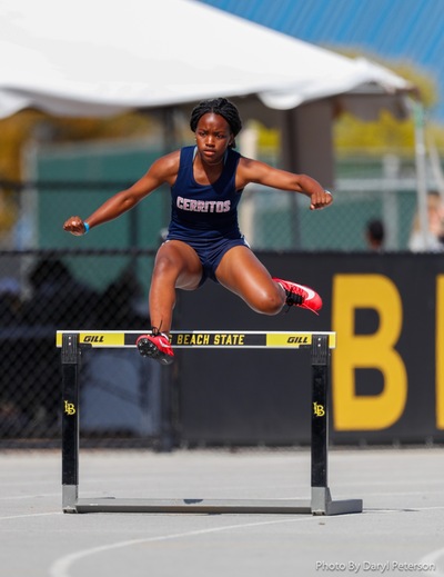 Cerritos hurdler Dalia Bell in action at a 2020 meet.